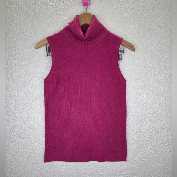 Liz Claiborne Collection Turtle Neck Sleeveless Silk Hot Pink Top Size Small - Picture 2 of 16